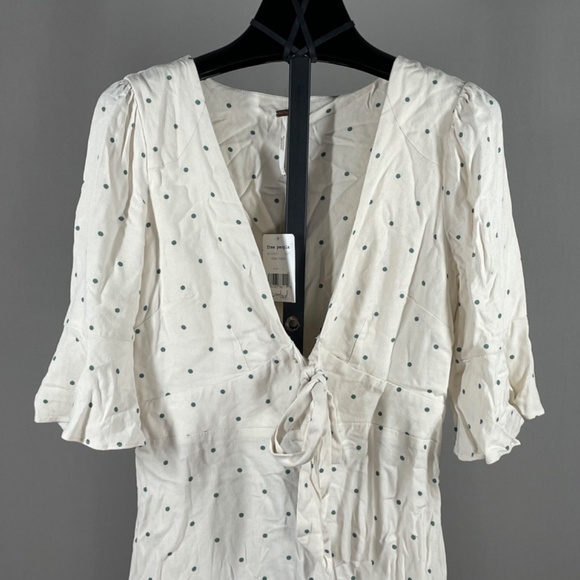 NEW Free People Dress Womens 2 off white green dot boho indie casual - Picture 2 of 11